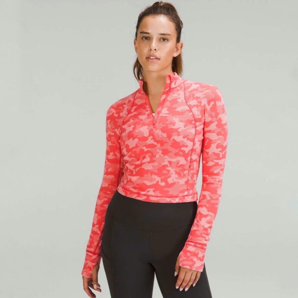 Lululemon | Its Rulu Run Cropped Half Zip Heritage Camo Pale Raspberry Pink Mist
